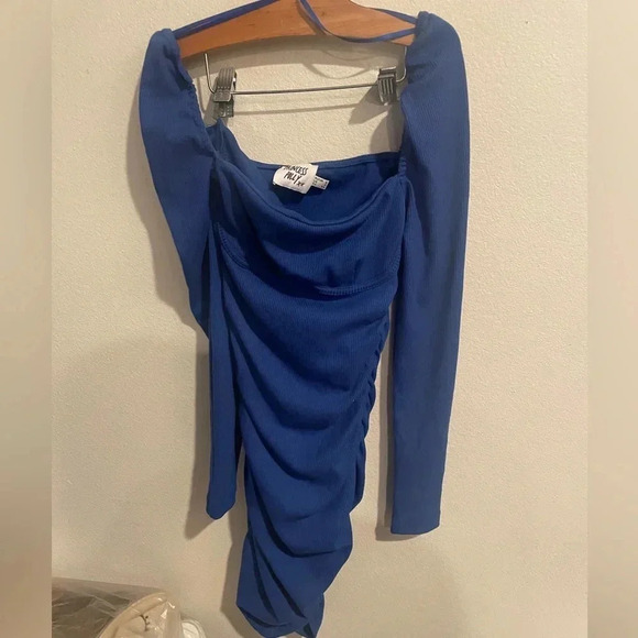 Princess Polly Women's Portia Mini Dress Royal Blue Size 2 Ruched Long Sleeve - Picture 3 of 6